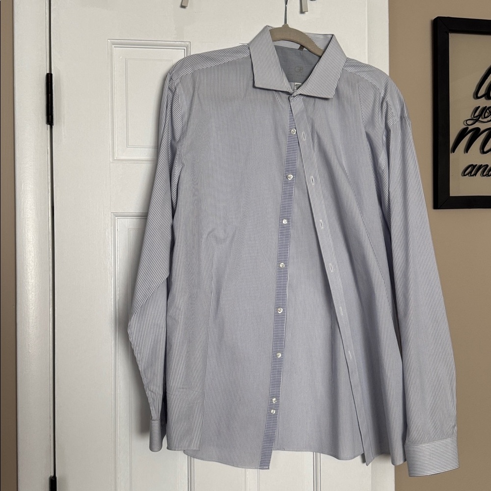 Geoffrey Beene Blue and White Striped Dress Shirt